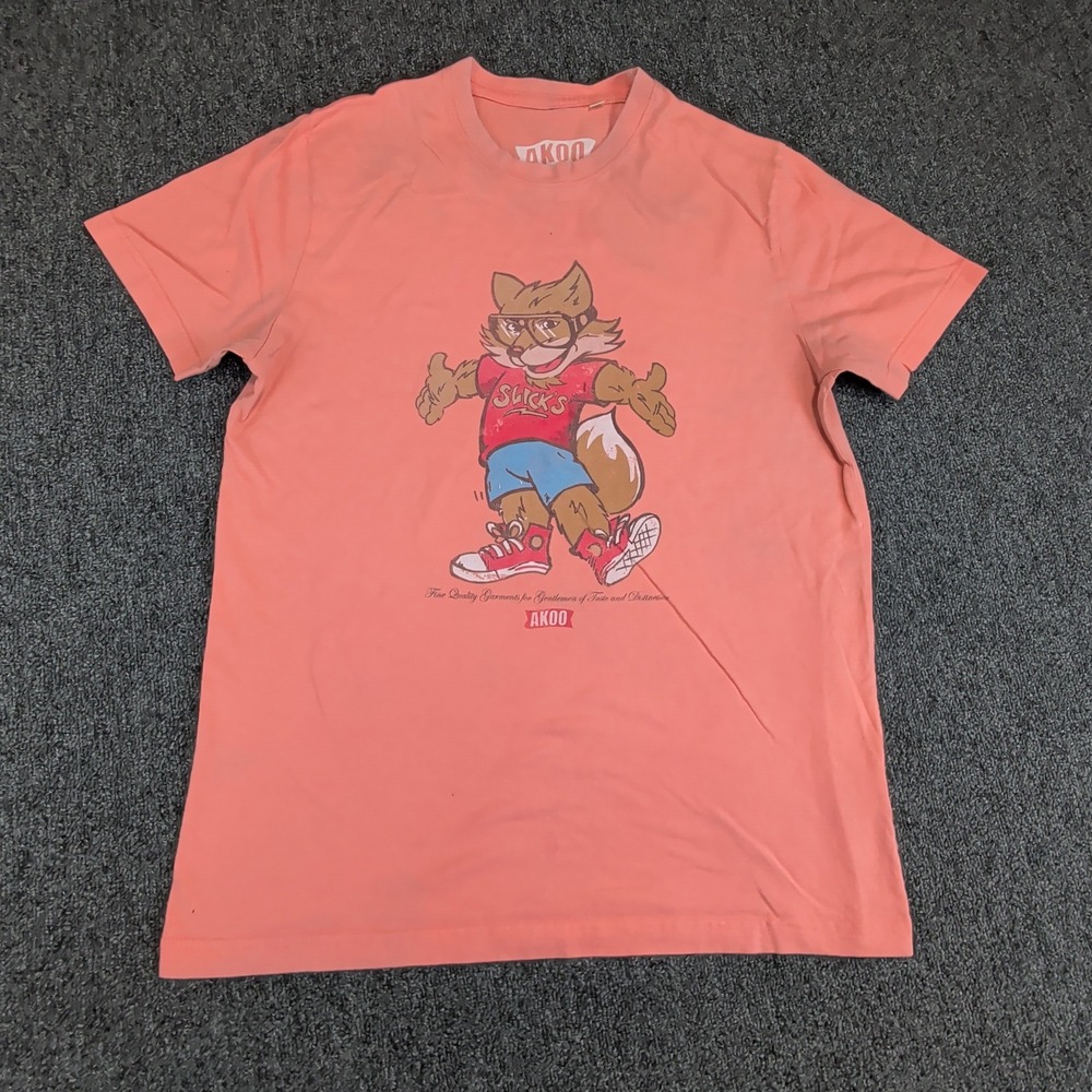 AKOO Skateland Graphic T-Shirt Size Medium Mens Salmon Pink Fox Streetwear Tee — photo 2